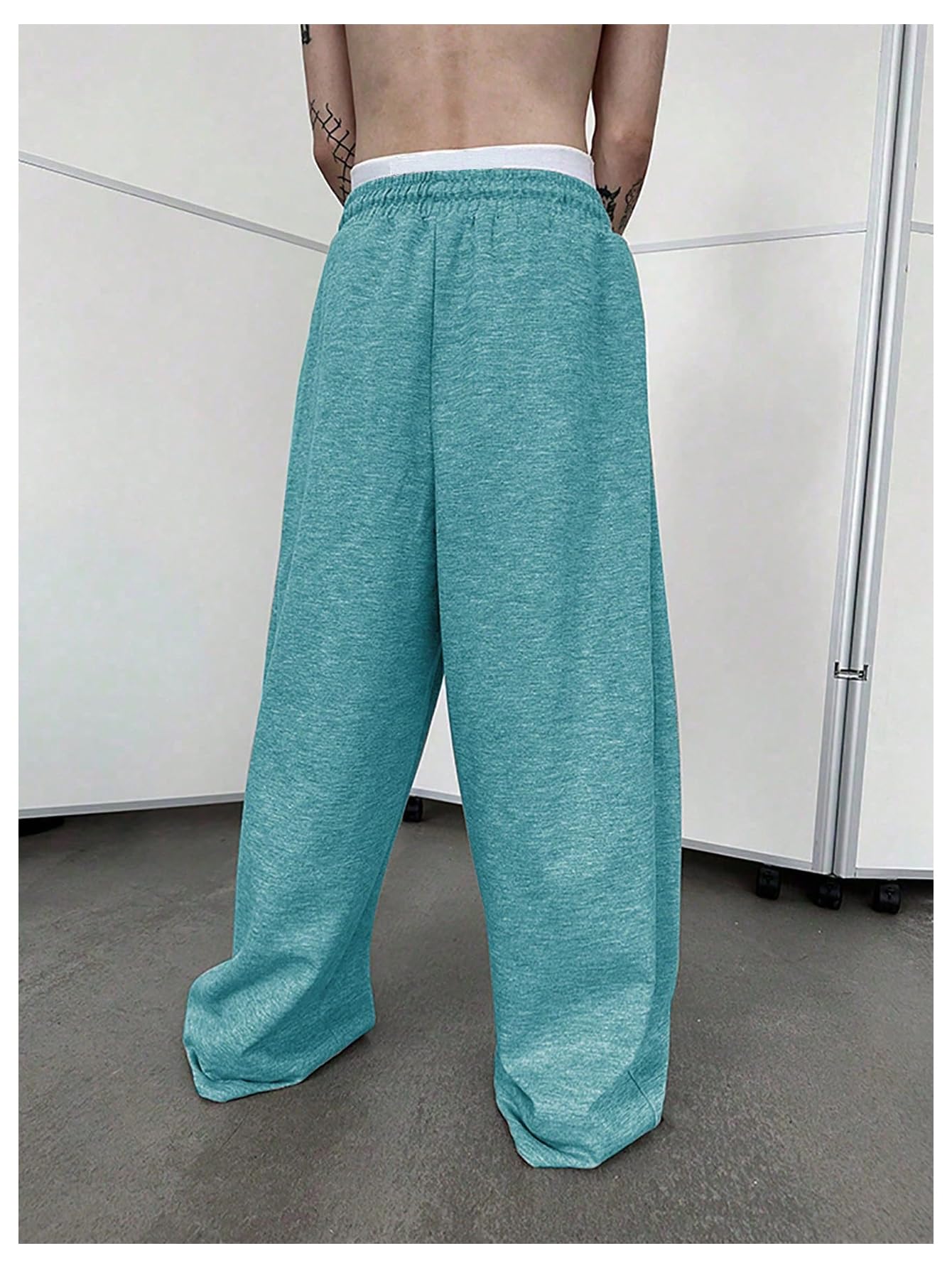 OYOANGLE Men's Drawstring Waist Straight Wide Leg Baggy Pants Workout Athletic Sweatpants with Pocket Grey L