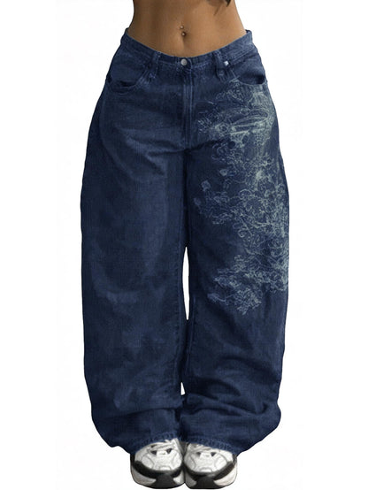 EMMIOL Women Hip Hop Baggy Jeans Wide Leg Mid-Low Waist Jeans Loose Boyfriends Pants 90s Vintage Denim Pants,Back-to-School Outfit