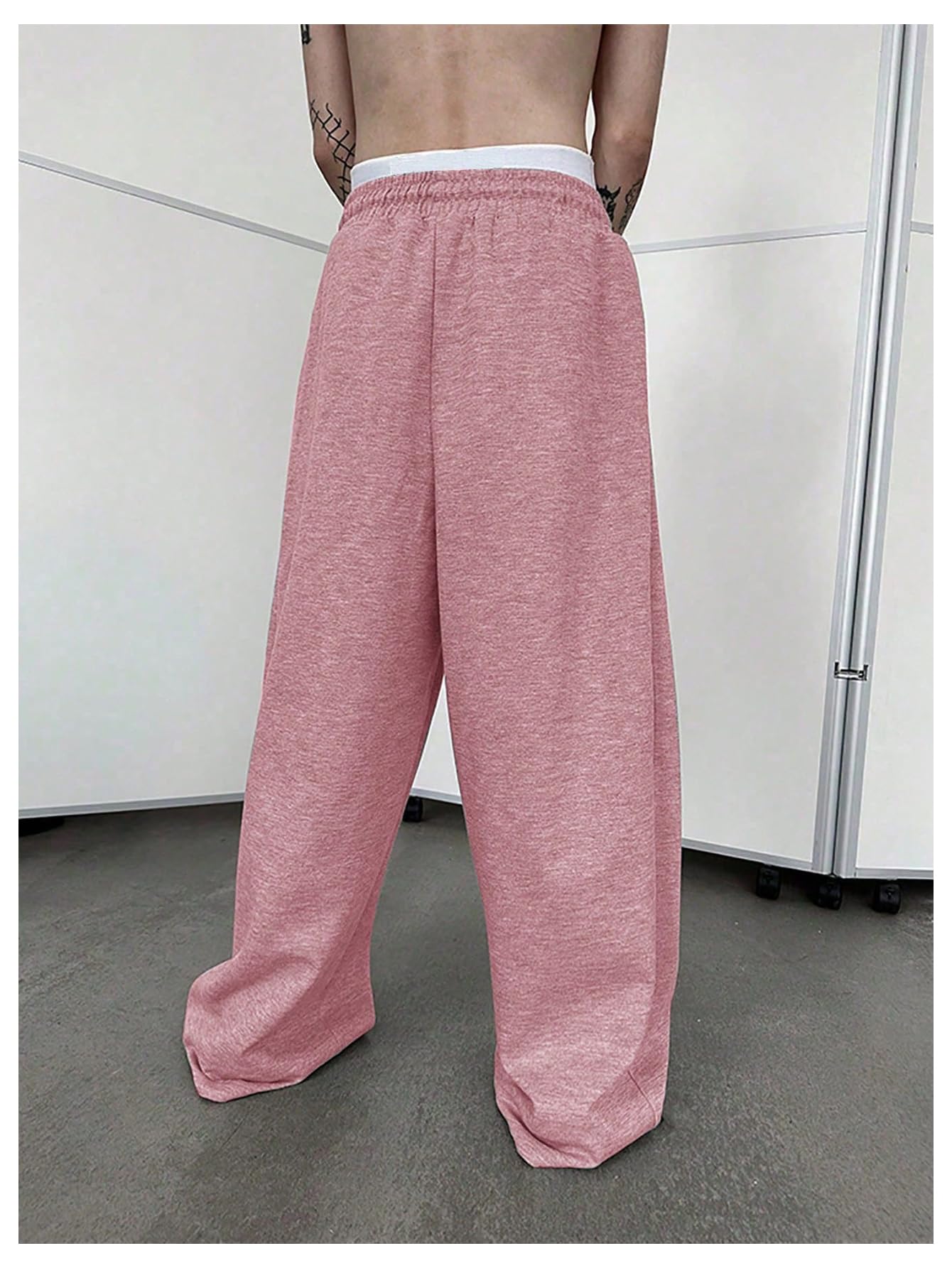 OYOANGLE Men's Drawstring Waist Straight Wide Leg Baggy Pants Workout Athletic Sweatpants with Pocket Grey L