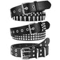 AEXHOT Black Studded Belt Y2K Belt 3 PCS Cool Belts Gothic Punk Rock Belt with Grommet Threads Bright Metal Pyramid for Women Men