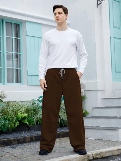 OYOANGLE Men's Drawstring Waist Straight Wide Leg Baggy Pants Workout Athletic Sweatpants with Pocket Grey L