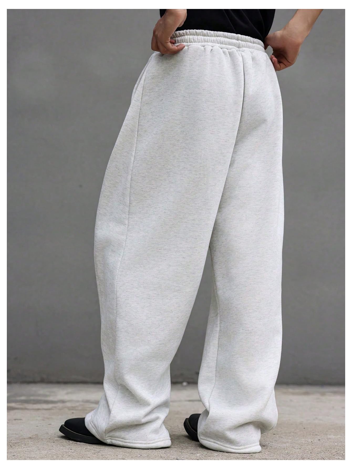 OYOANGLE Men's Drawstring Waist Straight Wide Leg Baggy Pants Workout Athletic Sweatpants with Pocket Grey L