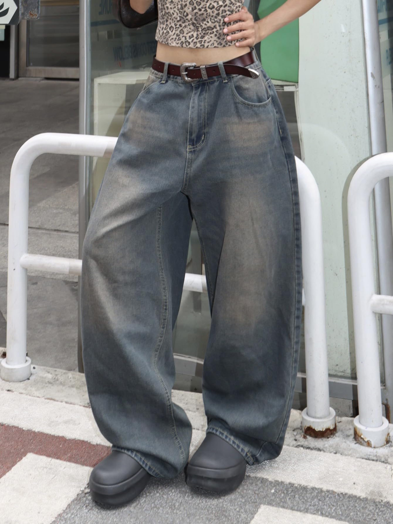 OYICAI Womens Baggy Jeans Wide Leg Denim Pants Y2k 90s Vintage Hip Hop Loose Long Trousers Streetwear High Waist Retro Casual 2000s Oversized Extreme Motion Jinco Skater,H28 Black,Large