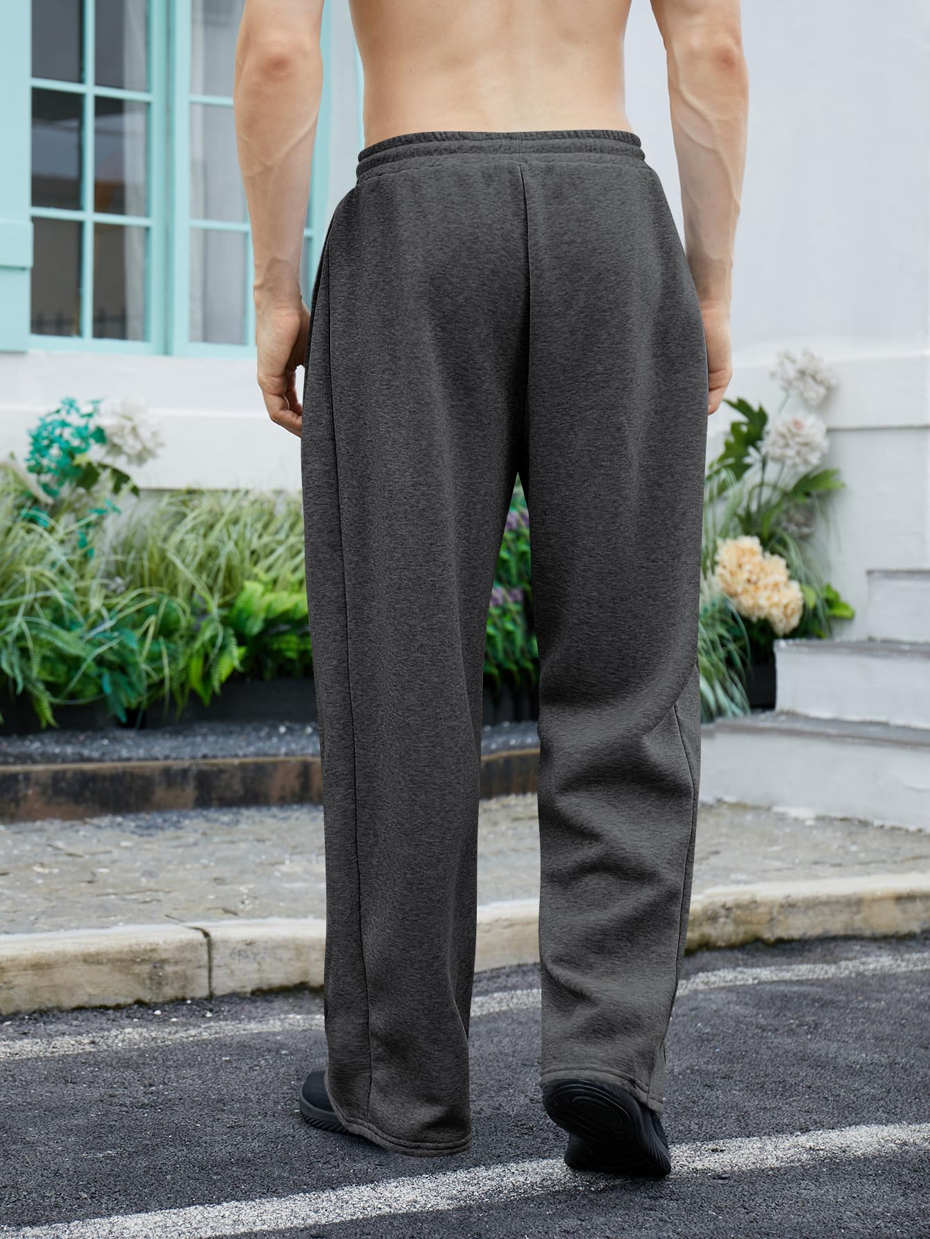 OYOANGLE Men's Drawstring Waist Straight Wide Leg Baggy Pants Workout Athletic Sweatpants with Pocket Grey L