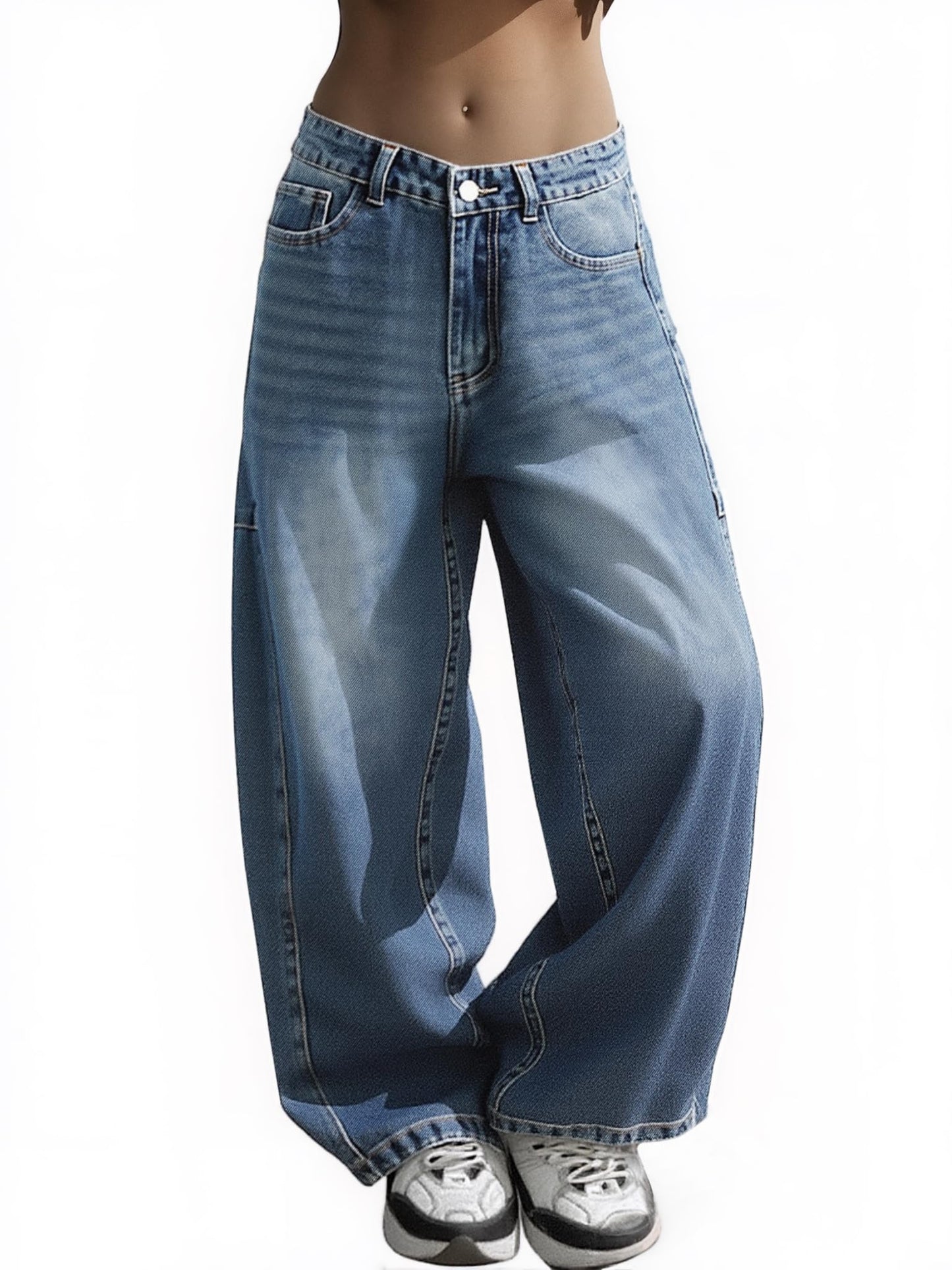 EMMIOL Women Hip Hop Baggy Jeans Wide Leg Mid-Low Waist Jeans Loose Boyfriends Pants 90s Vintage Denim Pants,Back-to-School Outfit