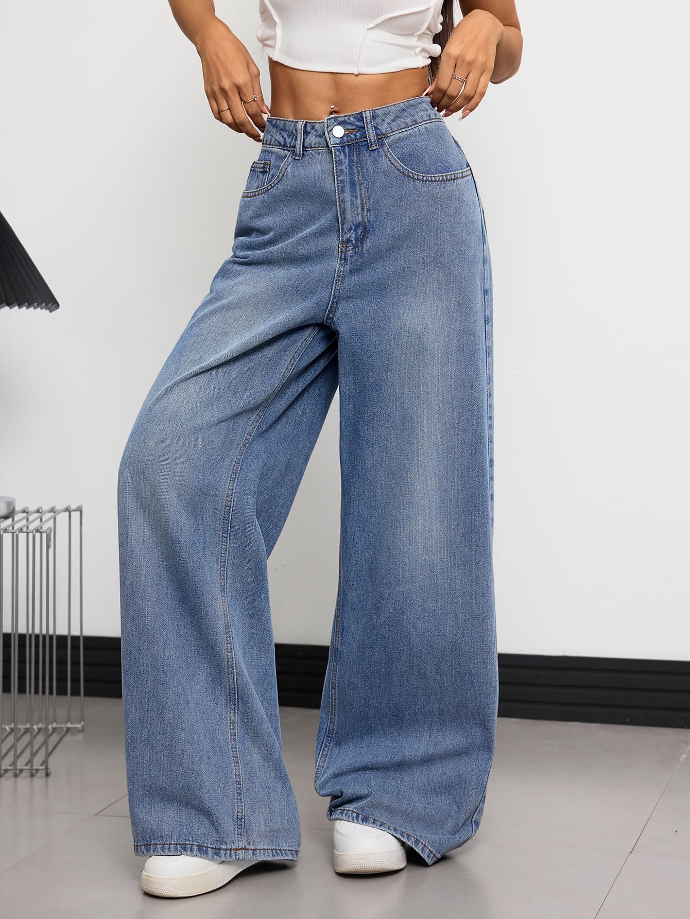 OYICAI Womens Baggy Jeans Wide Leg Denim Pants Y2k 90s Vintage Hip Hop Loose Long Trousers Streetwear High Waist Retro Casual 2000s Oversized Extreme Motion Jinco Skater,H28 Black,Large