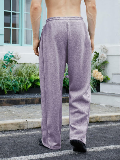 OYOANGLE Men's Drawstring Waist Straight Wide Leg Baggy Pants Workout Athletic Sweatpants with Pocket Grey L