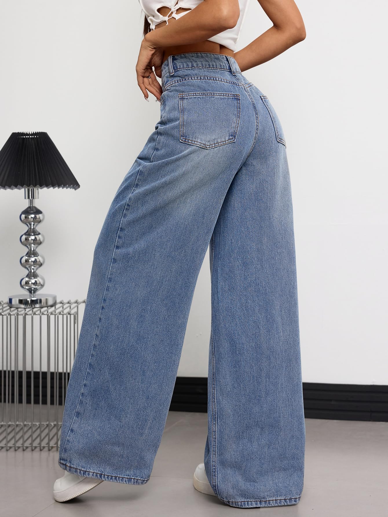 OYICAI Womens Baggy Jeans Wide Leg Denim Pants Y2k 90s Vintage Hip Hop Loose Long Trousers Streetwear High Waist Retro Casual 2000s Oversized Extreme Motion Jinco Skater,H28 Black,Large