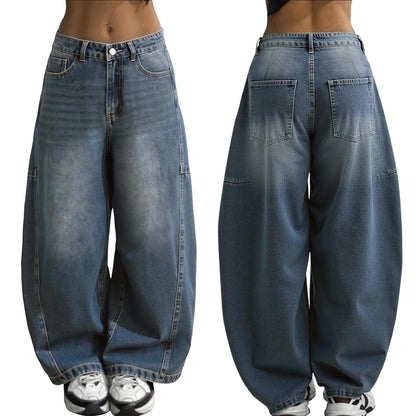 EMMIOL Women Hip Hop Baggy Jeans Wide Leg Mid-Low Waist Jeans Loose Boyfriends Pants 90s Vintage Denim Pants,Back-to-School Outfit