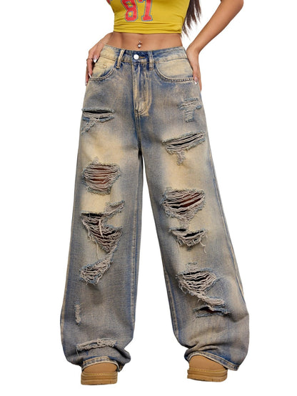 OYICAI Womens Baggy Jeans Wide Leg Denim Pants Y2k 90s Vintage Hip Hop Loose Long Trousers Streetwear High Waist Retro Casual 2000s Oversized Extreme Motion Jinco Skater,H28 Black,Large