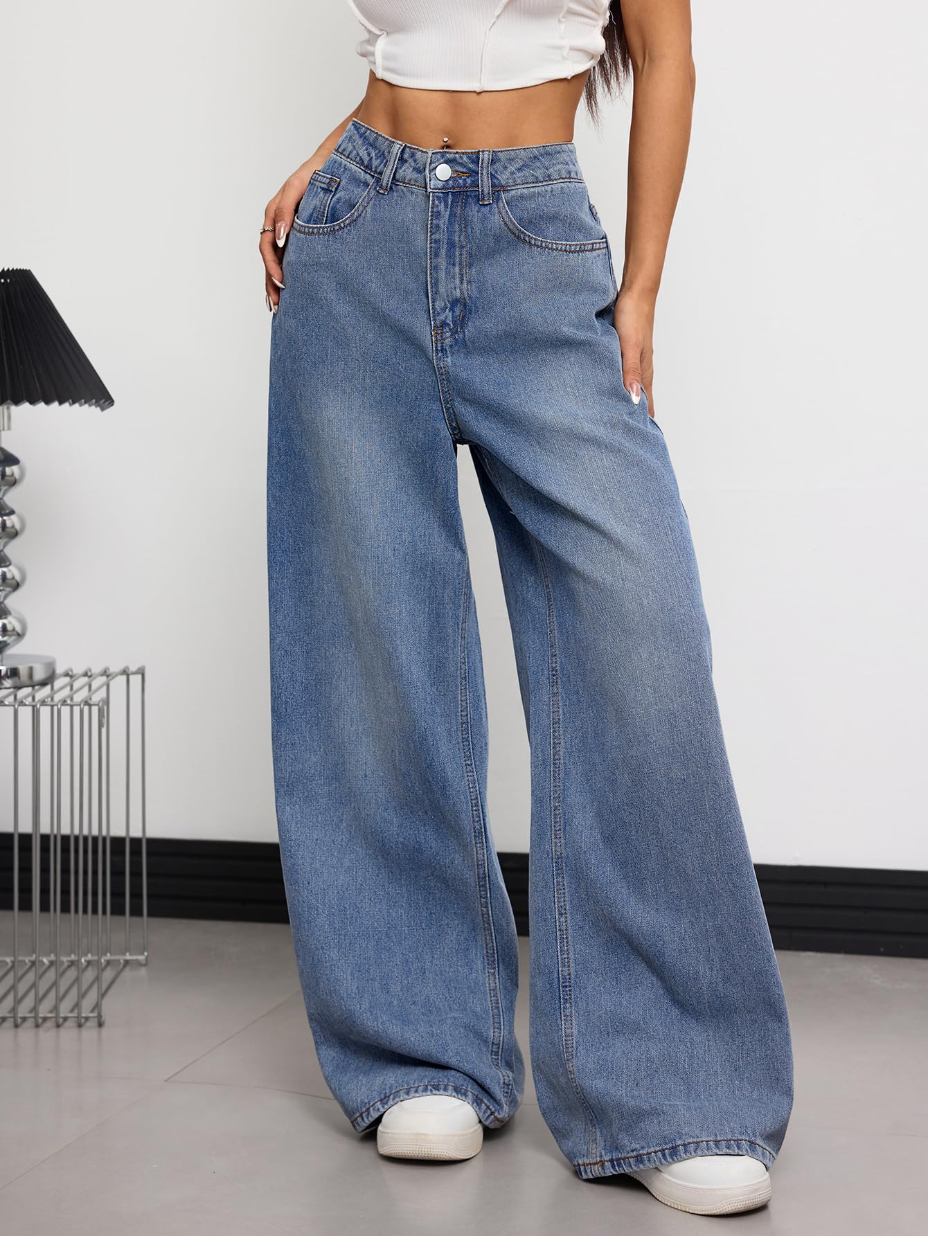 OYICAI Womens Baggy Jeans Wide Leg Denim Pants Y2k 90s Vintage Hip Hop Loose Long Trousers Streetwear High Waist Retro Casual 2000s Oversized Extreme Motion Jinco Skater,H28 Black,Large