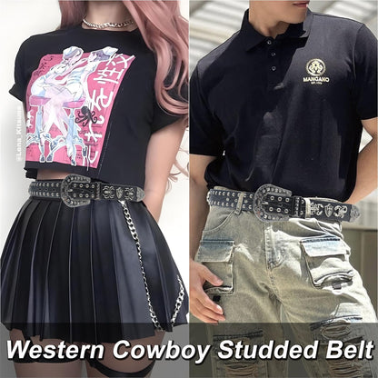 EVERBLTING Black Western Cowboy Belt for Men Women Western Cowboy Cowgirl Y2k Studded Belt Western Punk Studded Belts 115